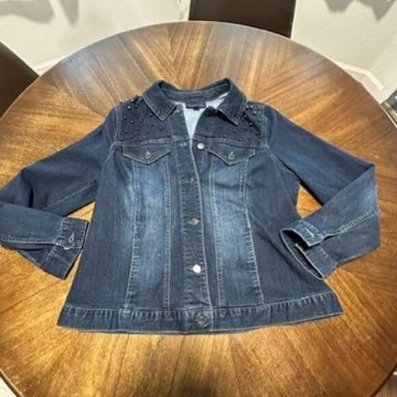 Charter Club Blue Denim Jacket Beaded Dark Wash womens sz 0X - Picture 1 of 6